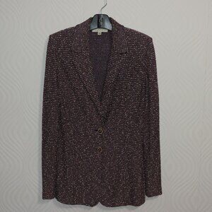 ST JOHN Fantasy Tweed Knit Jacket sz 12 Navy, Powder Pink, Fern Green